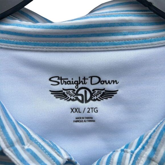 Straight Down Golf Men's 2XL Blue White Striped Polo Shirt Short Sleeve - Picture 4 of 5